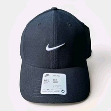NEW Size M/L Nike Dri-Fit Club Black Hat Dad Cap Golf Tennis White Swoosh Men's