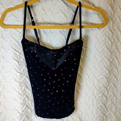 Shirley of Hollywood corset Velvety black With Red Rhinestone Hearts Size 32