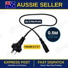 Short Figure 8 Power Lead 50cm IEC C7 AU 2 Pin Plug Cord PS5 PS4 Printer TV