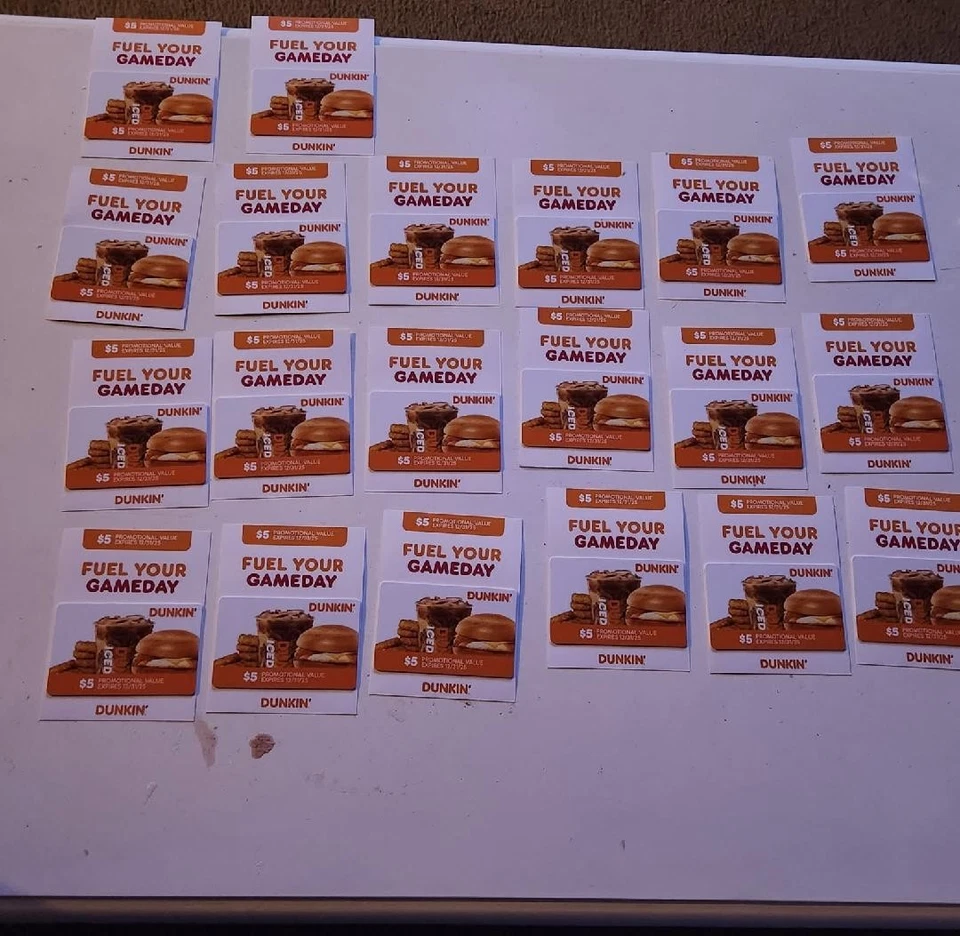 Lot Of 15 Dunkin Donuts Gift Carda Total Value $100 - Image 2 of 2