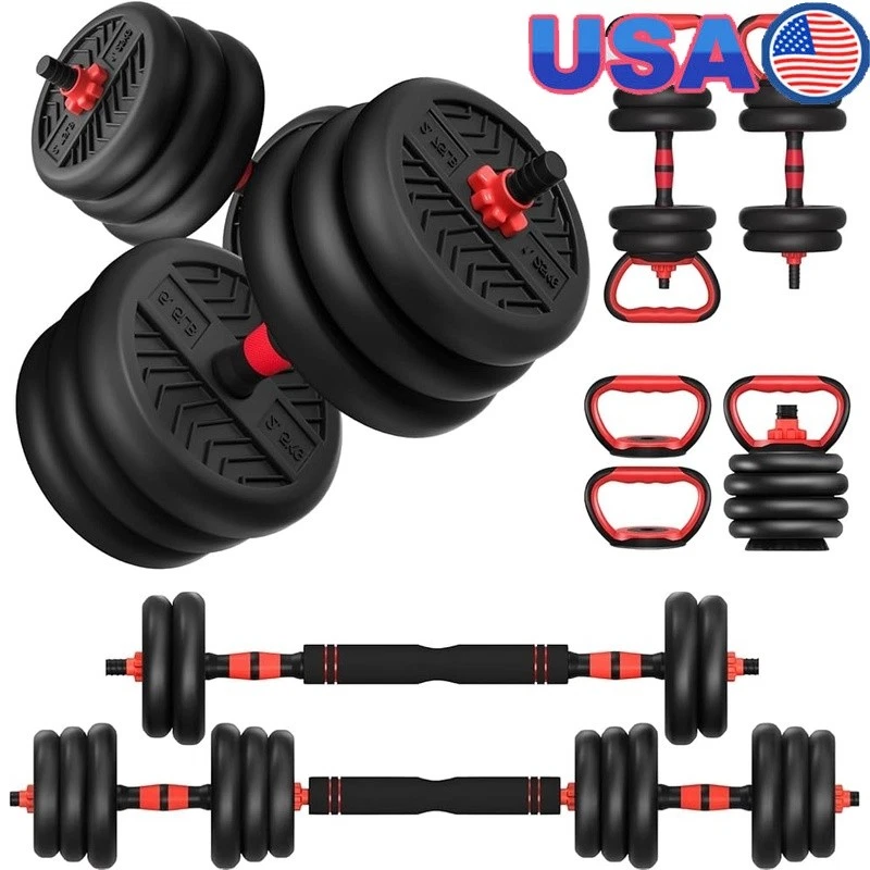 Adjustable Dumbbell Set 4-in-1 Kettlebell Barbell Weight Home Gym Fitness New