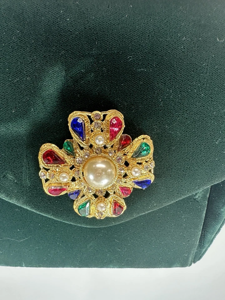 Cartera Vintage Terciopelo Broche Cierre Verde Oscuro Fiesta Bechamel Foto 3 de 4