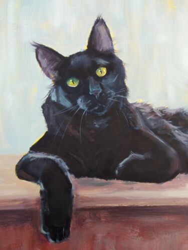 Original Ölgemälde Schwarze Maine Coon Katze Impressionismus handgemalt 30x42 cm - Bild 5 von 8