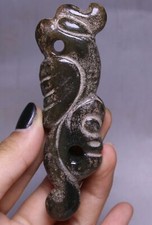 10CM Hongshan Culture Old Jade Carved phoenix bird Dragon Hook Amulet pendant