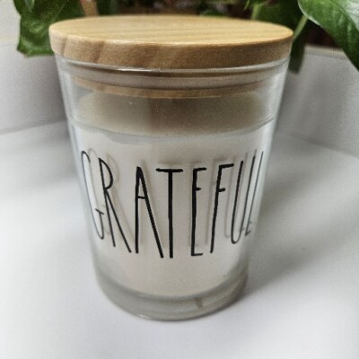 Rae Dunn Gardenian White Brown 16 oz Grateful Unused Wax Candle Bath Relax Spa