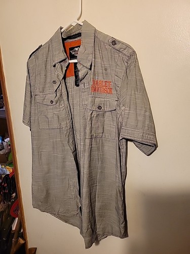 Harley Davidson Men's H-D Performance Gray Button-Down Pocket Shirt Size M ORDOR - Picture 3 of 7