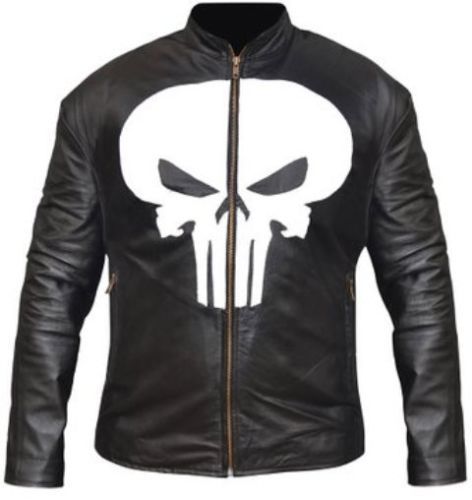 Uomo PUNISHER decorato Skull STEMMA NERO BIKER SIMILPELLE Giacca - Picture 8 of 10