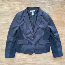 Chico's Blazer Size 1 M Black Jacquard Medallion Print 2-Button