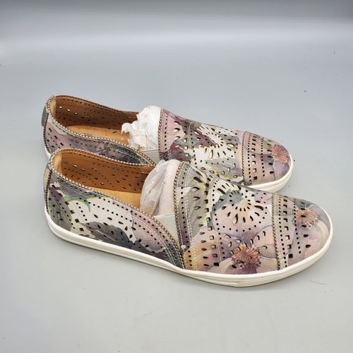 Earth Tangelo Women 9.5B Gray Floral Leather Laser Slip On Casual Sneaker Shoe - Picture 3 of 6