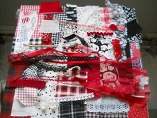 Slow Stitch Junk Journal Kit Red Black Fabric Vntg Lace Trim button yo-yos 100pc