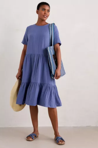 Seasalt Women's Dress - blue Pebble Comb Double Cloth Dress - Regular - Lupin
