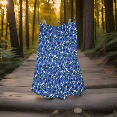 Laura Scott Circle Midi Skirt Womens Size XL Blue Floral Flowy