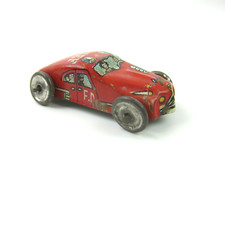 Vintage Tin Litho Toy Car Red Fire Chief Fire Department Vehicle Japan 1940s