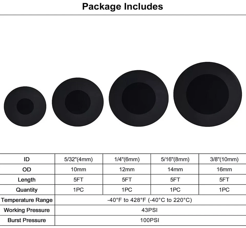 Kits de tubos de manguera de silicona para aspiradora de motor automotriz de 5 pies 5/32 1/4 5/16 3/8" ID Foto 2 de 4