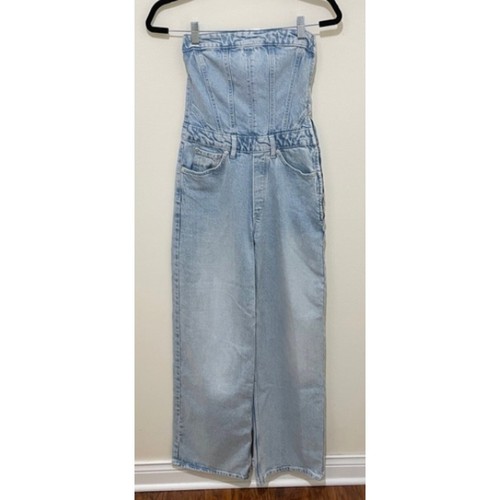 NWT Zara Women's Strapless Corset Light Blue Denim Jumpsuit, Small