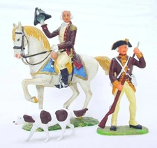Elastolin Hausser 1:25 GENERAL WASHINGTON + DOG & SOLDIER FIGURE Set Mint`76 TOP