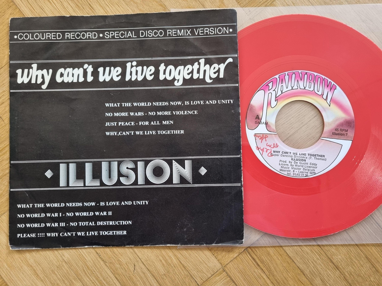 7"" Single Illusion - Why can't we live together Belgium RED VINYL