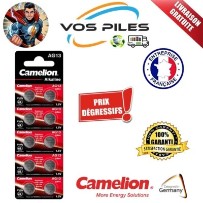 Piles AG13 LR44 LR1154 186 303 357 G13 A76 SR44 Alcaline 1,5V 138 mAh Camelion
