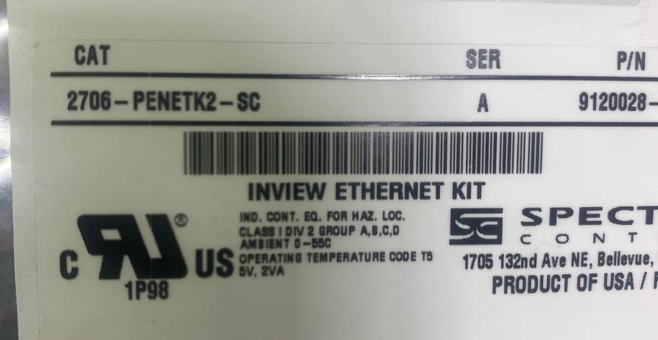 SPECTRUM CONTROLS 2706-PENETK2-SC Inview Ethernet Communication Kit P7&P9 DSPLY - Image 3 of 4
