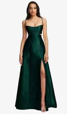 Alfred Sung Evergreen Cutout Satin Side Slit Gown Dress Size 10 $261 D840