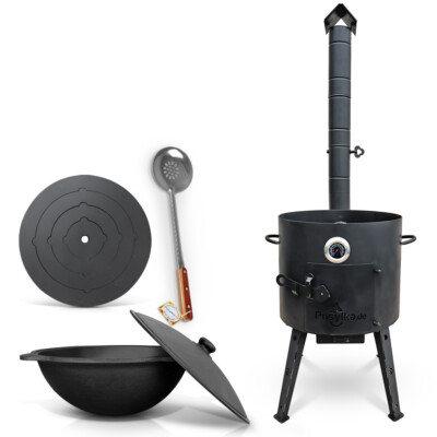 Utschak Uchag Feuerofen 40 cm Herdplatte 4mm Usbekische Kazan 12 L Schaumlöffel