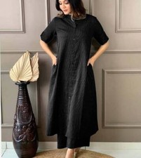 Indian Women Black Cotton Kurta Kurti unique comfortable beautiful stylish dress
