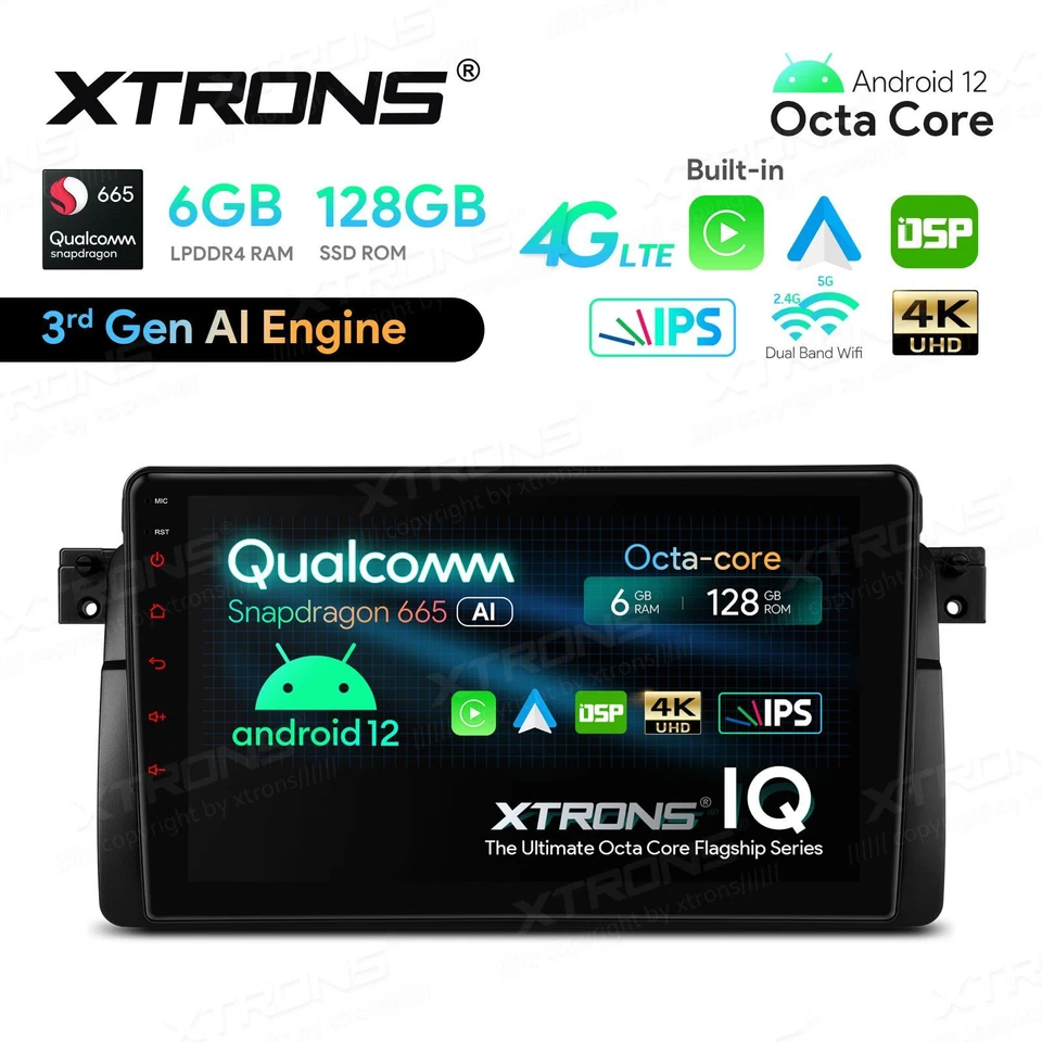 AUTORADIO ANDROID 12 BMW E46 6GB RAM 128 GB ROM WIFI CARPLAY OCTA CORE GPS USB - Immagine 2 di 4