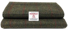 Harris Tweed Green Mix with Black and Red Overcheck Fabric - 100% Pure Wool