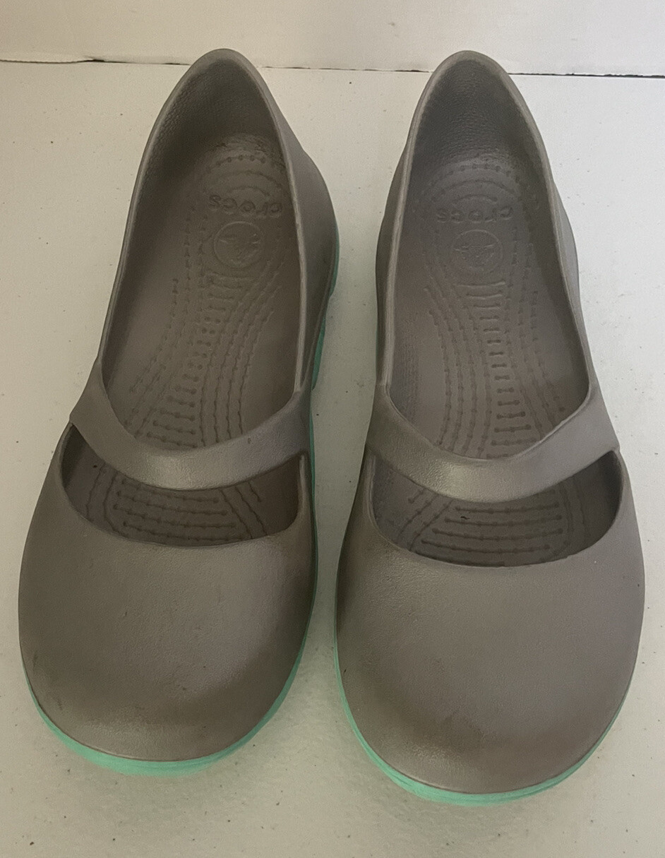 Crocs Duet Sport Mary Jane Shoes Silver Aqua Slide … Gem