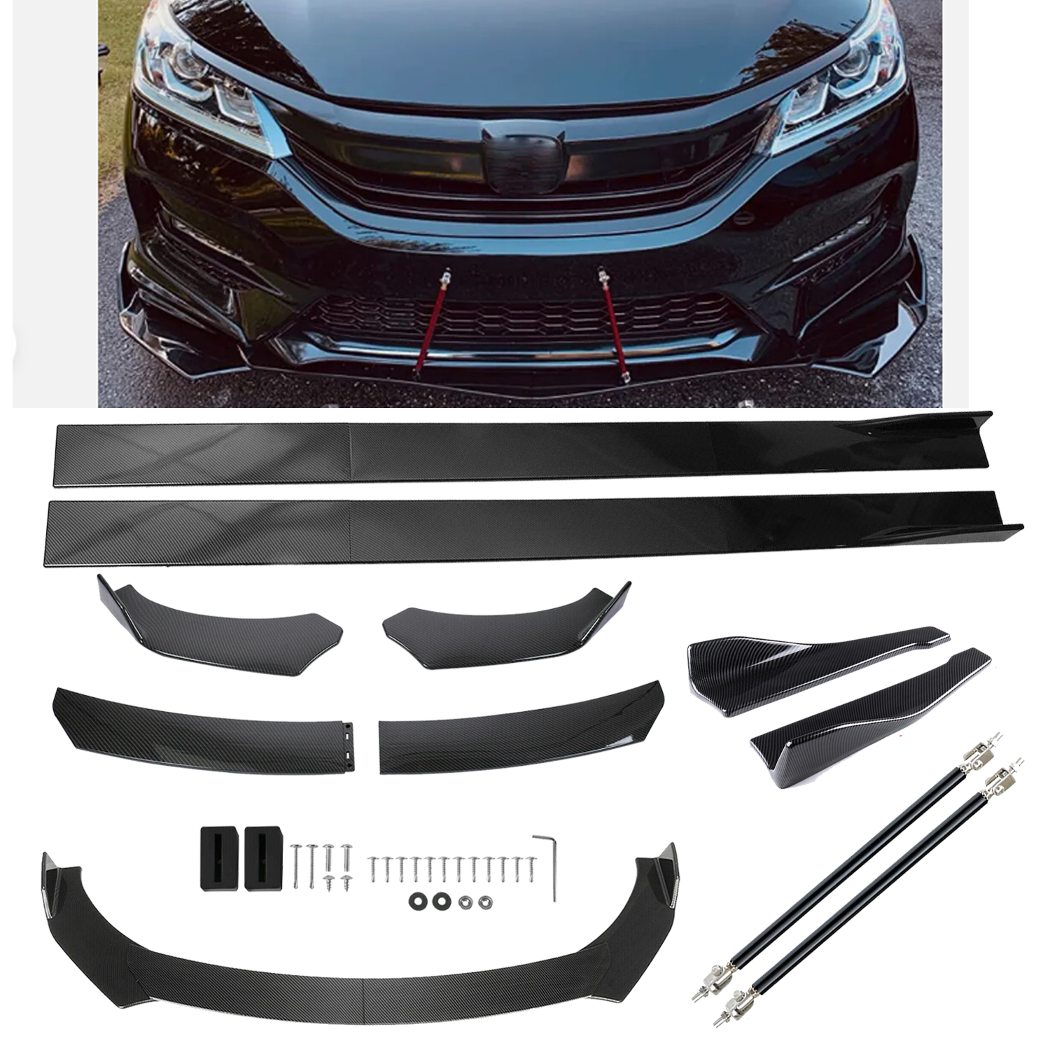Front Lip Chin Bumper Side Skirt For Honda Accord Civic Carbon Fiber Body Kits