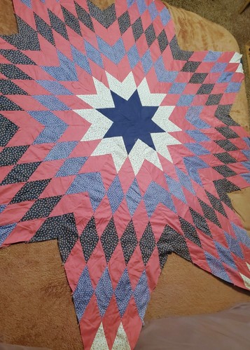 Vintage Texas Lone Star Variant Quilt Top Block Handsewn 78” Diameter 8 POINT