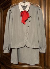 Vtg Jenny Secretary Top  Skirt Gray Pinstripe Red Tie 80s Medium Made In USA