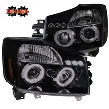 For 04-15 Nissan Titan Dual Halo Led Projector Smoked Housing Custom Headlights