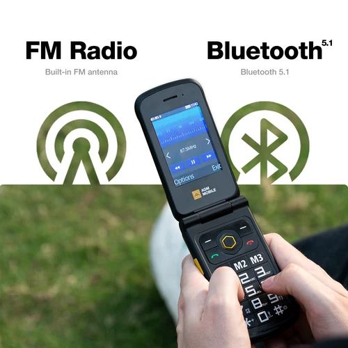 AGM M8 4G Flip Rugged Feature Phone Large Button Big Keyboard Basic Phone 104dB