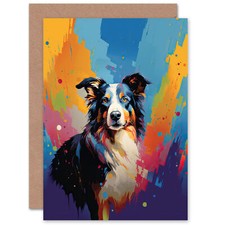 Border Collie Dog Lover Pet Portrait Colourful Painting Blank Greeting Card