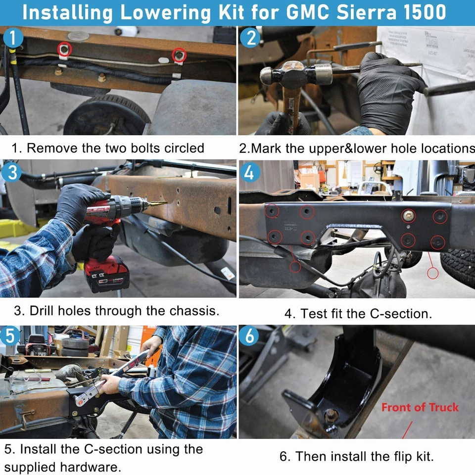 Kit abatible y muesca en C rebajado eje trasero de 6" para camioneta Chevy Silverado Sierra 99-06 Foto 3 de 4