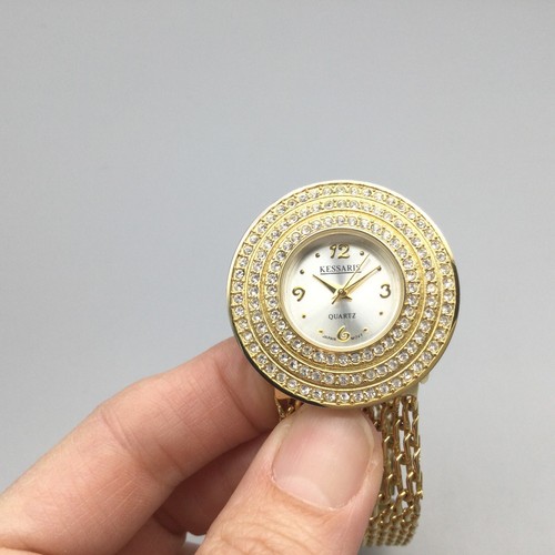 Kessaris Watch Women 34mm Crystal Gold Tone Bling Crystals New Battery 6.75" - Picture 8 of 16