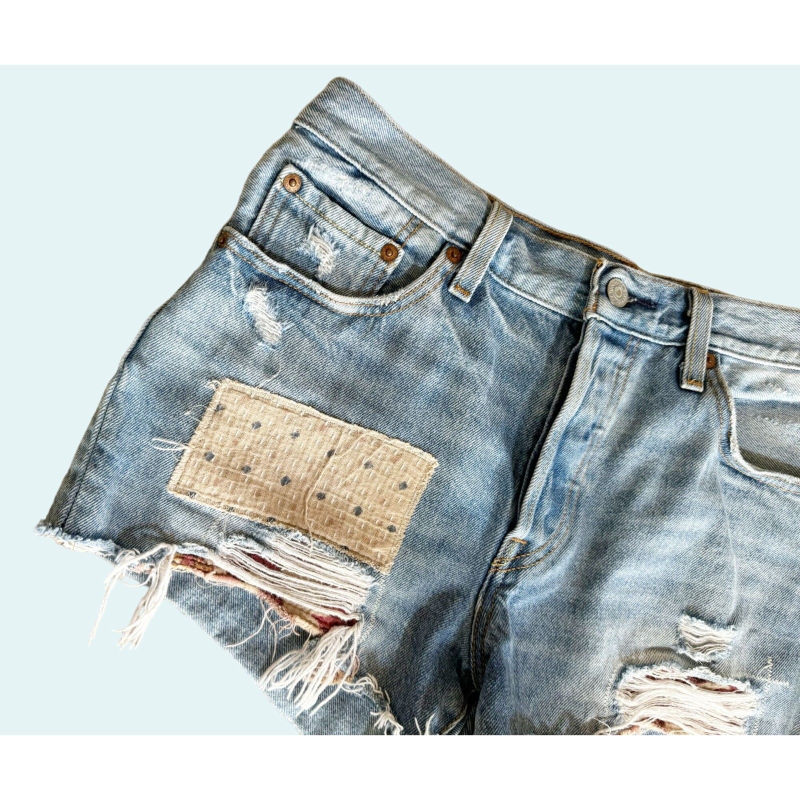 LEVI'S 501 Cut Off Button Fly Patchwork Distresse… - image 2