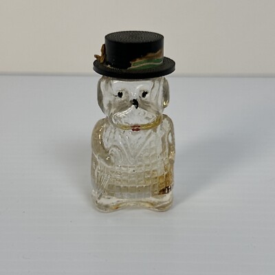 Figural Vintage Novelty Perfume Bottle Glass Dog w/ Hat LIORET Gardenia Empty