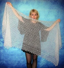 White wool scarf, Russian Orenburg shawl, Bridal cover up, Cape, Stole, Pashmina