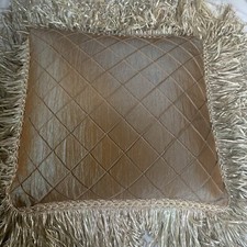 Vtg EthanAllen Silk DecorativePillow Unique Luxe 17x17?Link&Fringe Border Copper