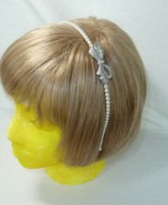 Headband Delicate Faux Pearl and Rhinestone Bow Wedding Pageant Prom USA Seller