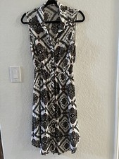 Women’s Printed Dress, Charlotte Russe, White, Sleeveless, Collared Neck, Size M