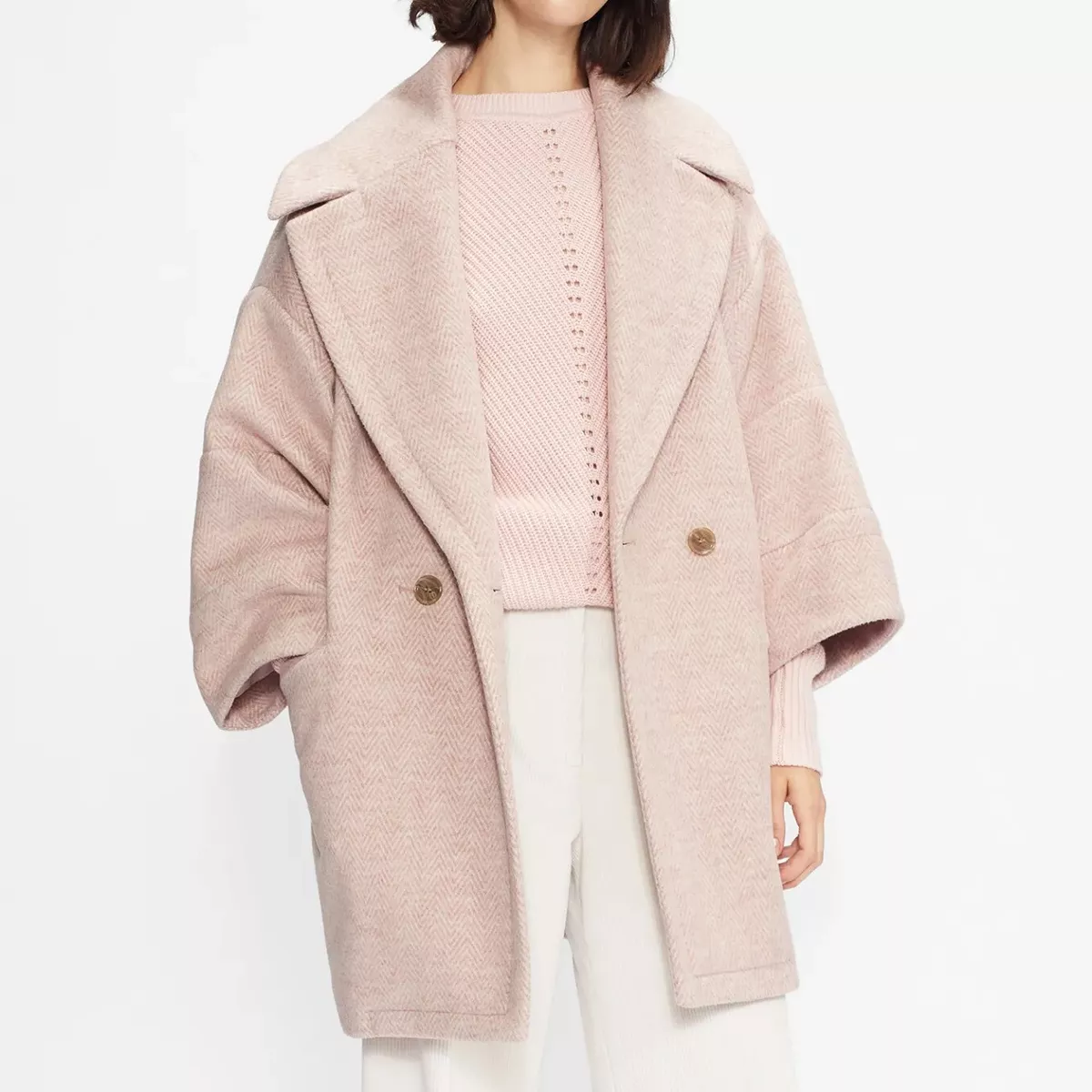 NEW Ted Baker Light Pink Herringbone Jjuliet Oversize Cocoon Coat