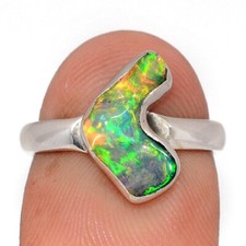 Natural Ethiopian Opal Polish Rough 925 Sterling Silver Ring Jewelry s.6 CR74509