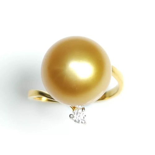 Natural Golden Pearl Ring, Flawless 12.6mm South Sea Pearl. 14k Solid Gold Band - Picture 4 of 6