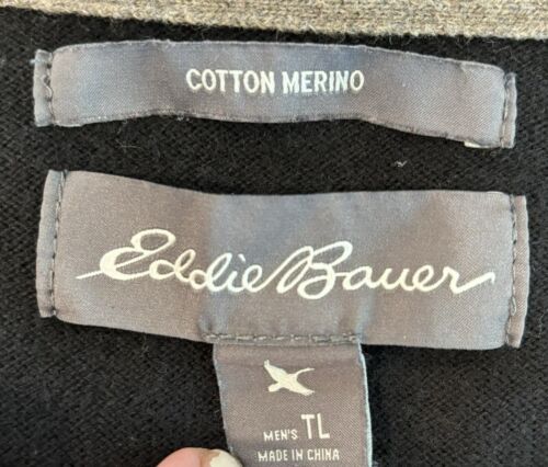 EDDIE BAUER Men’s Sweater Size TL Cotton & Wool Blend V-Neck Long Sleeve Black - Picture 3 of 8