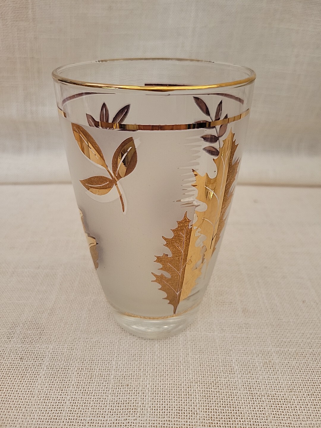 Vintage Libbey Frosted with Gold Leaf Foliage (5) Drinking Glasses
