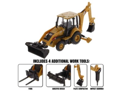 CAT 420 XE Backhoe Loader w/ Work Tools 1:64 Scale Model - Diecast