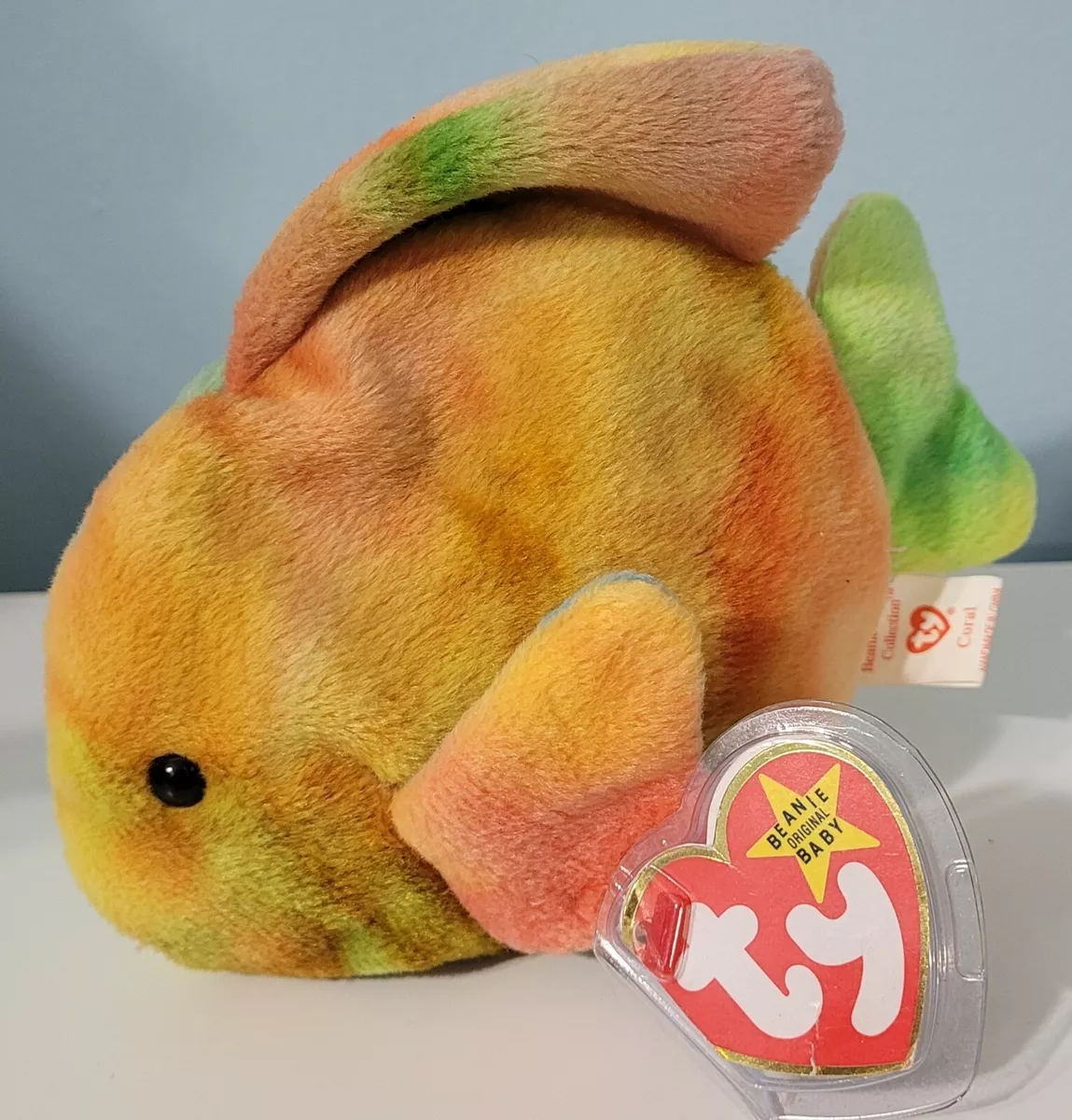 Ty Beanie Babies Coral the Tie-Dyed Fish Plush Green, Orange, Yellow, Blue  NWT